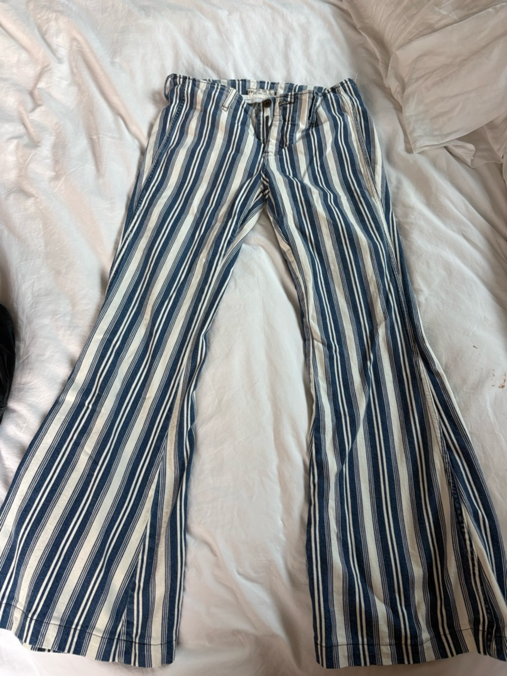 Free People Navy and White Striped Flare Pants